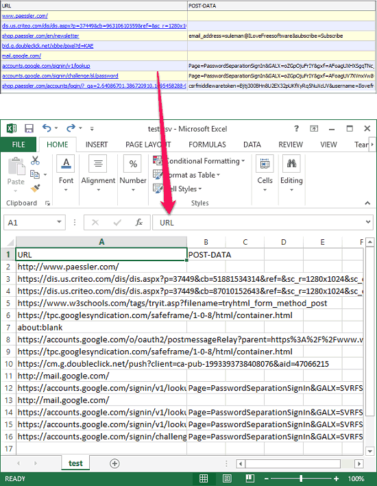 Paessler URL Recorder csv url export