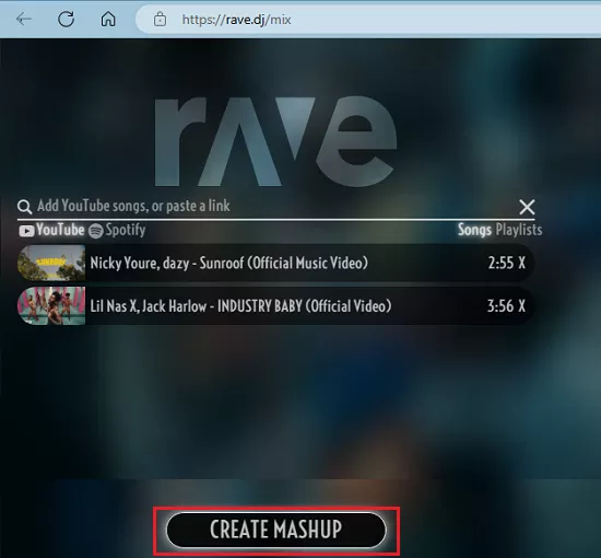 RaveDJ Create Mashup