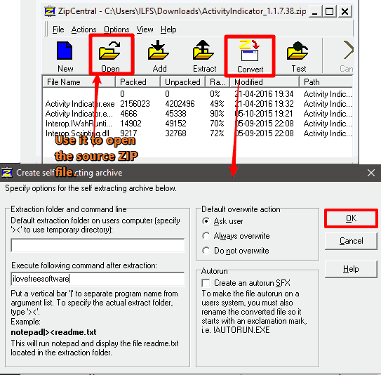 ZipCentral zip to exe converter