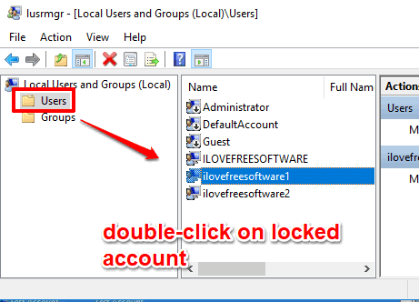 access users folder and double click on locked account