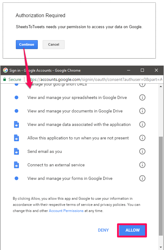 authorizing google sheet