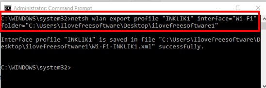 backup a specific wifi network profile without password on a specific interface