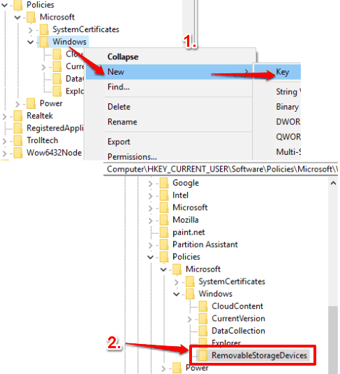 create removablestoragedevices key