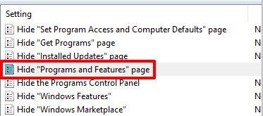 double click on hide programs and features page option