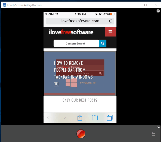 lonelyscreen-mirroring iphone screen to pc to capture specific region