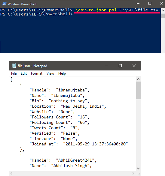 powershell csv to json converter