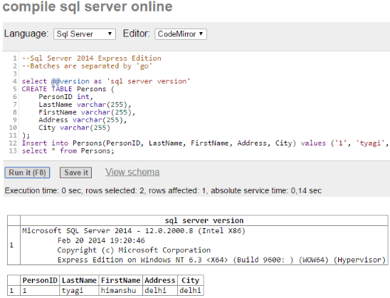 practice online sql: rextester