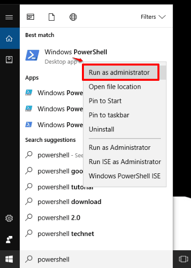 run powershell as administrator