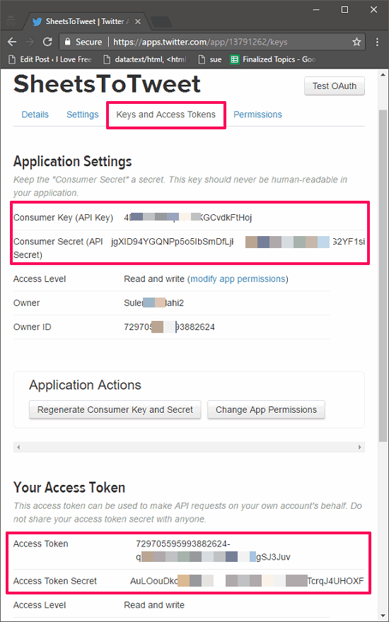 twitter access keys and secrets