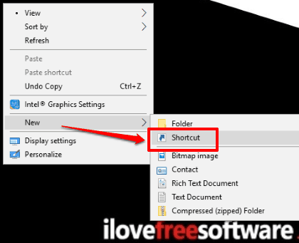 use right click menu of desktop to create shortcut