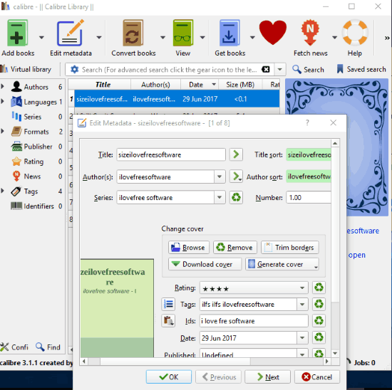 Calibre software to edit pdf metadata