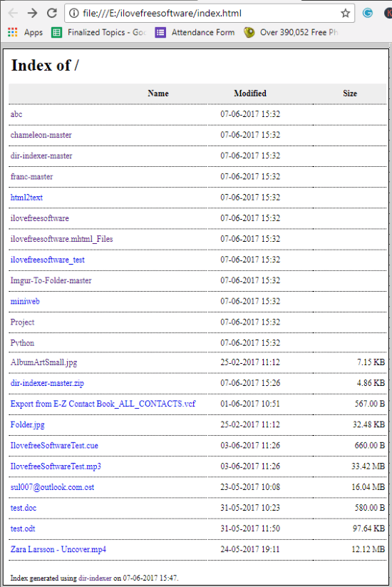 How to Generate an Index File from All Files Present in a Folder