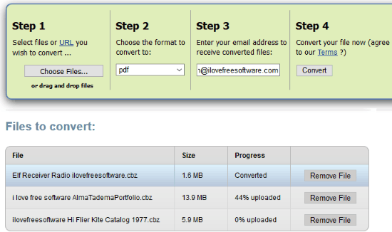 Zamzar CBZ to PDF converter