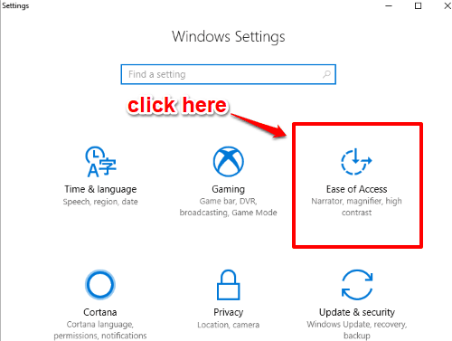 click ease of access menu