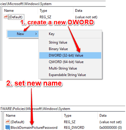 create blockdomainpicturepassword dword value