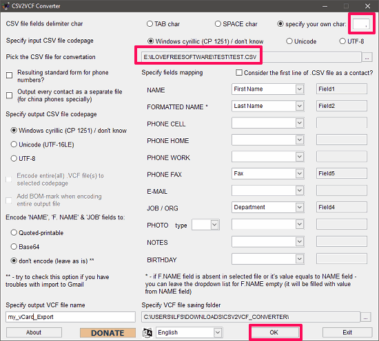 csv 2 vcf converter