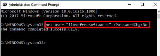 disable password change using command prompt