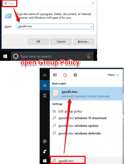 open group policy window