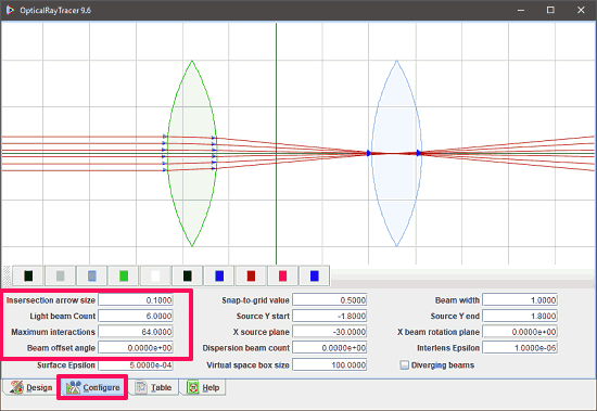 opticalraytracer rays parameters