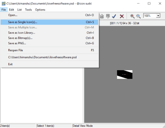 save as single icon- psd to ico