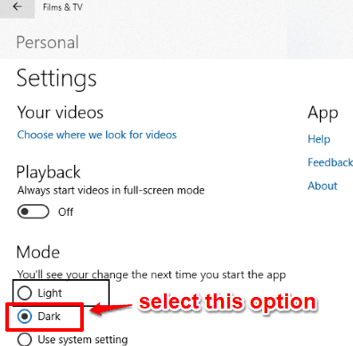 select dark option