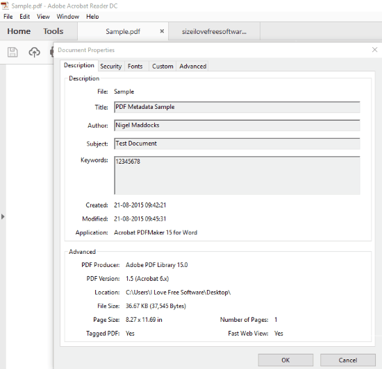 view pdf metadata using adobe acrobat reader DC