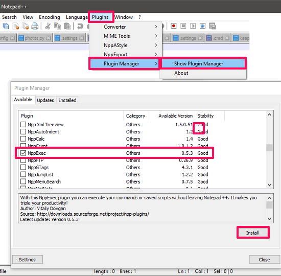 Install NppExec