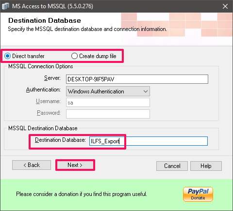 accesst top sql server db name