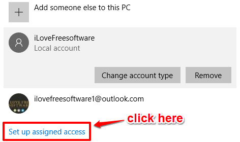 click on set up assigned access option