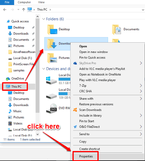 click properties option of downloads folder
