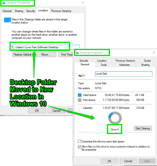 desktop folder moved to other location in windows 10