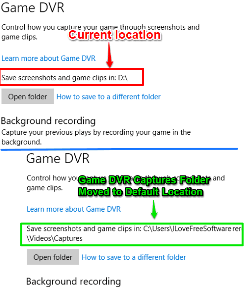 game dvr captures folder moved to default location