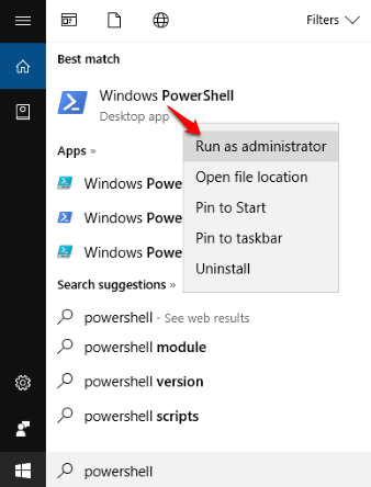 run powershell as administrator