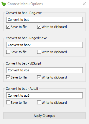 set context menu options