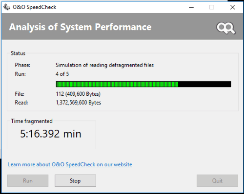 simulation of reading defragmented files