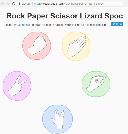 Rock Paper Scissor Lizard Spoc website interface