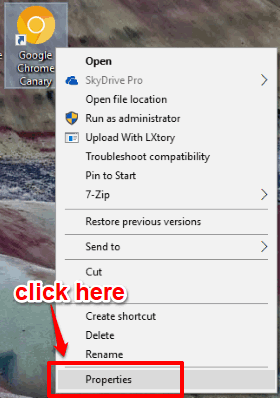 click properties option