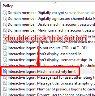 double click machine inactivity limit option