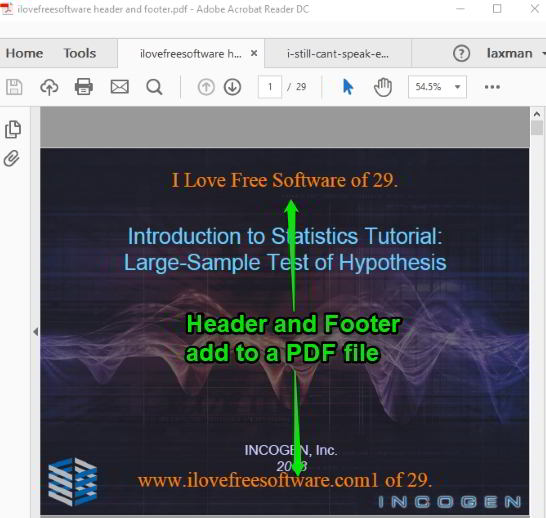 header and footer added to pages of a pdf file