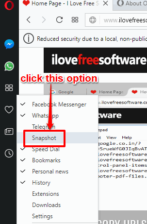 right click on sidebar and select snapshot option