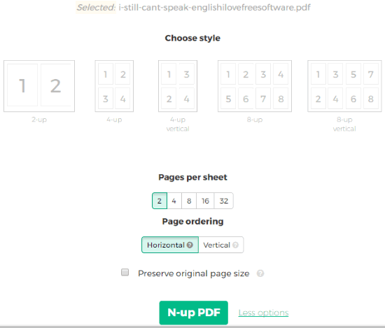 set output options