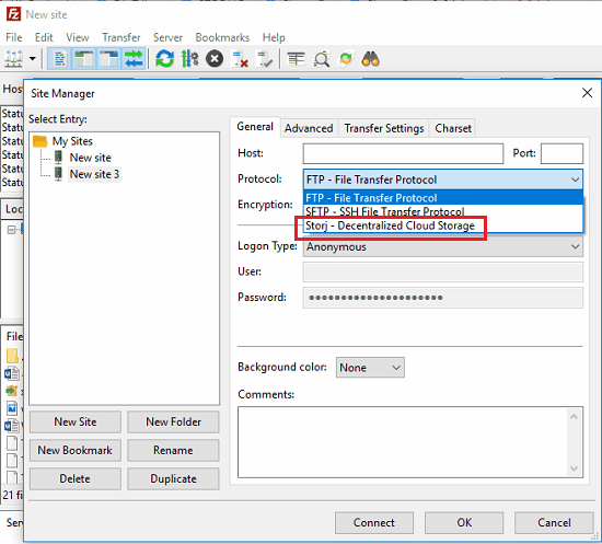 FileZilla Storj Protocol