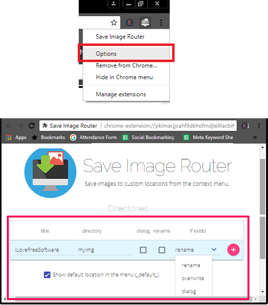 Save image Router config