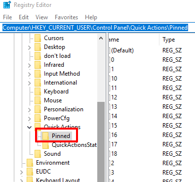 access pinned registry key