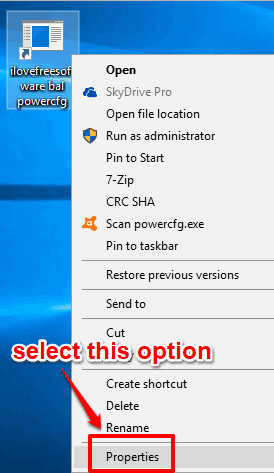 access properties of power plan shortcut