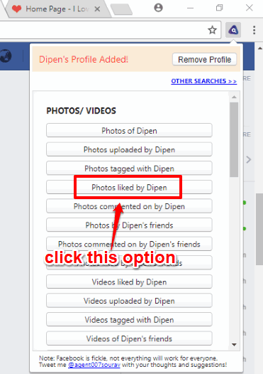 click photos liked by facebook user
