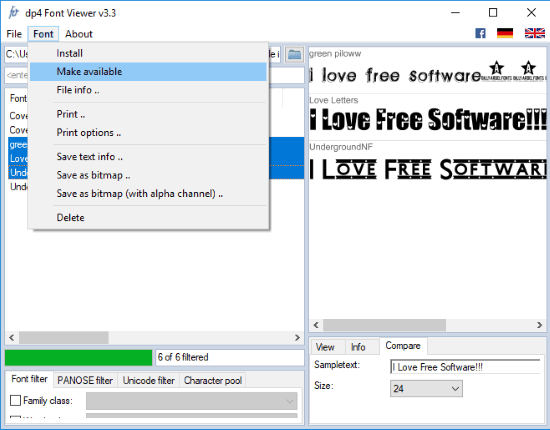 dp4 Font Viewer- interface