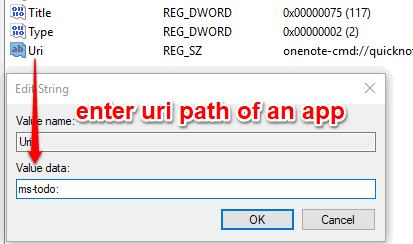 enter uri path of an app