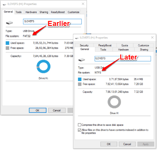 fat32 usb drive converted to ntfs drive