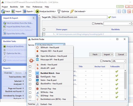 link spinx free backlink watch software for windows